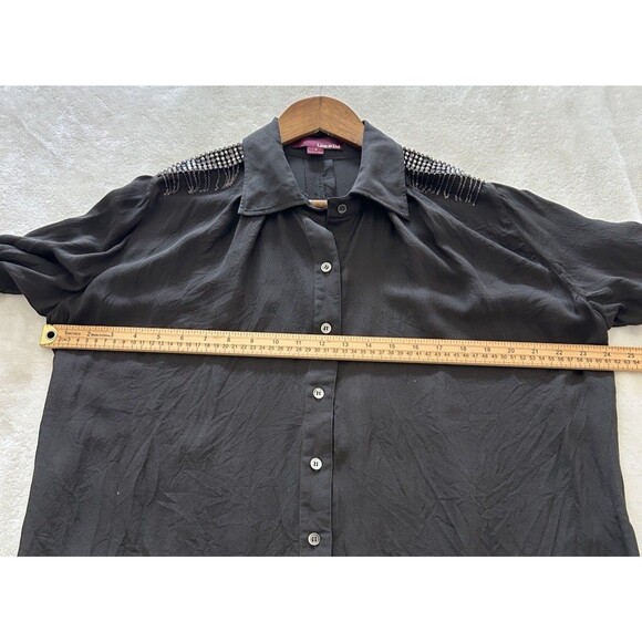 Line & Dot Womens Shirt Small Silk Edgy Statement Embellished Studded Epaulette - Picture 8 of 10